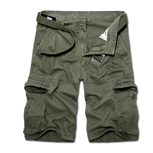 SDNall Men Casual Solid Fashion Zipper Button Pockets Cropped Cargo Shorts