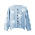 thumbnail image 3 of Pxiakgy Cardigan en Tricot Brodé en Forme de Cœur pour Femmes, Col Rond, Manches Longues, Bleu Ciel P, 3 of 6