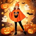 thumbnail image 2 of Yuncity Girls Halloween Outfit Set Fall Winter Pumpkin Graphic Print Batwing Sleeve Cape With Hat Cosplay 2-Piece Clothes Size 7-8 Years, 2 of 7