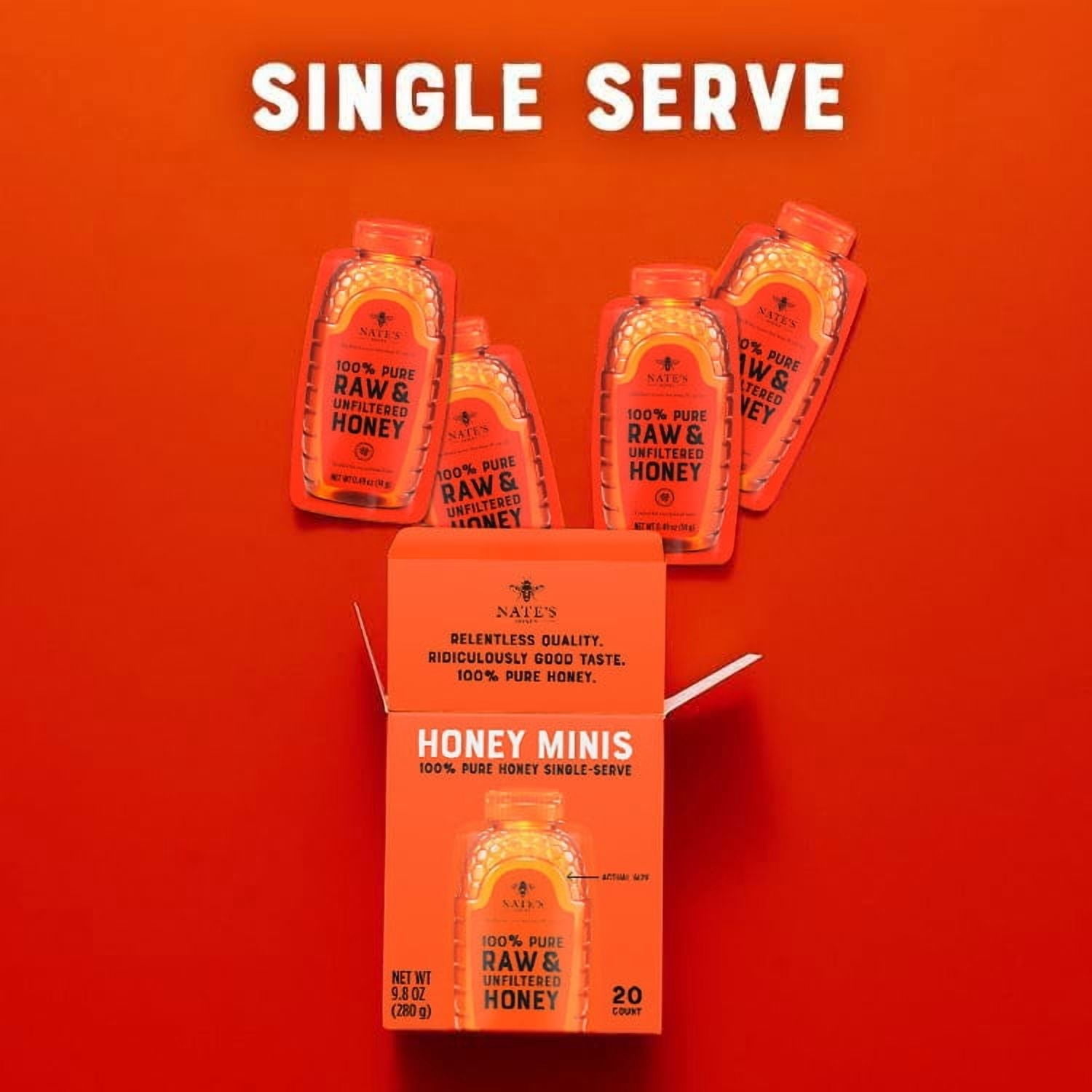 Nate's Honey Minis: 100% Pure Raw and Unfiltered Honey - 20 Single Serve Packets, Gluten-Free