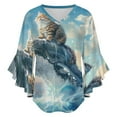 thumbnail image 5 of Cat On Whale With Ice Cream Women's V-Neck Blouse With 3/4 Ruffled Bell Sleeves Casual Top Ladies Blouses, 5 of 7