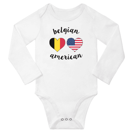 

Belgian and American Love Heart Baby Long Slevve Bodysuit Romper (White 18-24 Months)