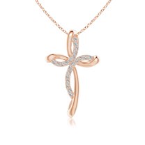 ANGARA Natural Diamond Ribbon Cross Pendant in 14K Rose Gold for Women (Size-1.2mm| Color-I-J| Clarity-I1-I2) | April Birthstone, Anniversary, Jewelry Gift for Women | Natural Diamond Necklace