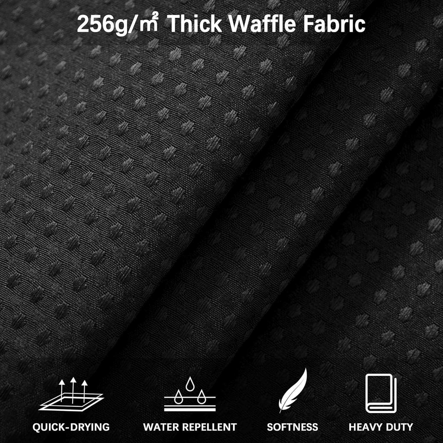 Black Shower Curtain 256GSM Heavy Duty Waffle Woven Bathroom Shower Curtains, Weighted Fabric for Hotel Spa Luxury Polyester with 12 Hooks, 72Wx72H