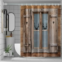 Farmhouse Shower Curtain, Wood Window Door Shower Curtain for Bathroom 72x84inches Barn Door Fabric Waterproof Shower Curtains for Bathroom Stall RV with Hooks