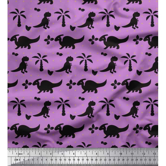 Soimoi Crepe Silk Fabric Dot,Tree & Dinosaur Jungle Printed Craft Fabric by the Yard 42 Inch Wide