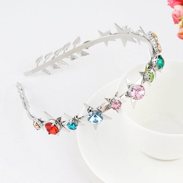 Diadema estilo metal con diamantes de imitación, accesorios para el cabello con flores, aleación, perlas de imitación, hojas, estrellas, diadema estilo barroco vintage