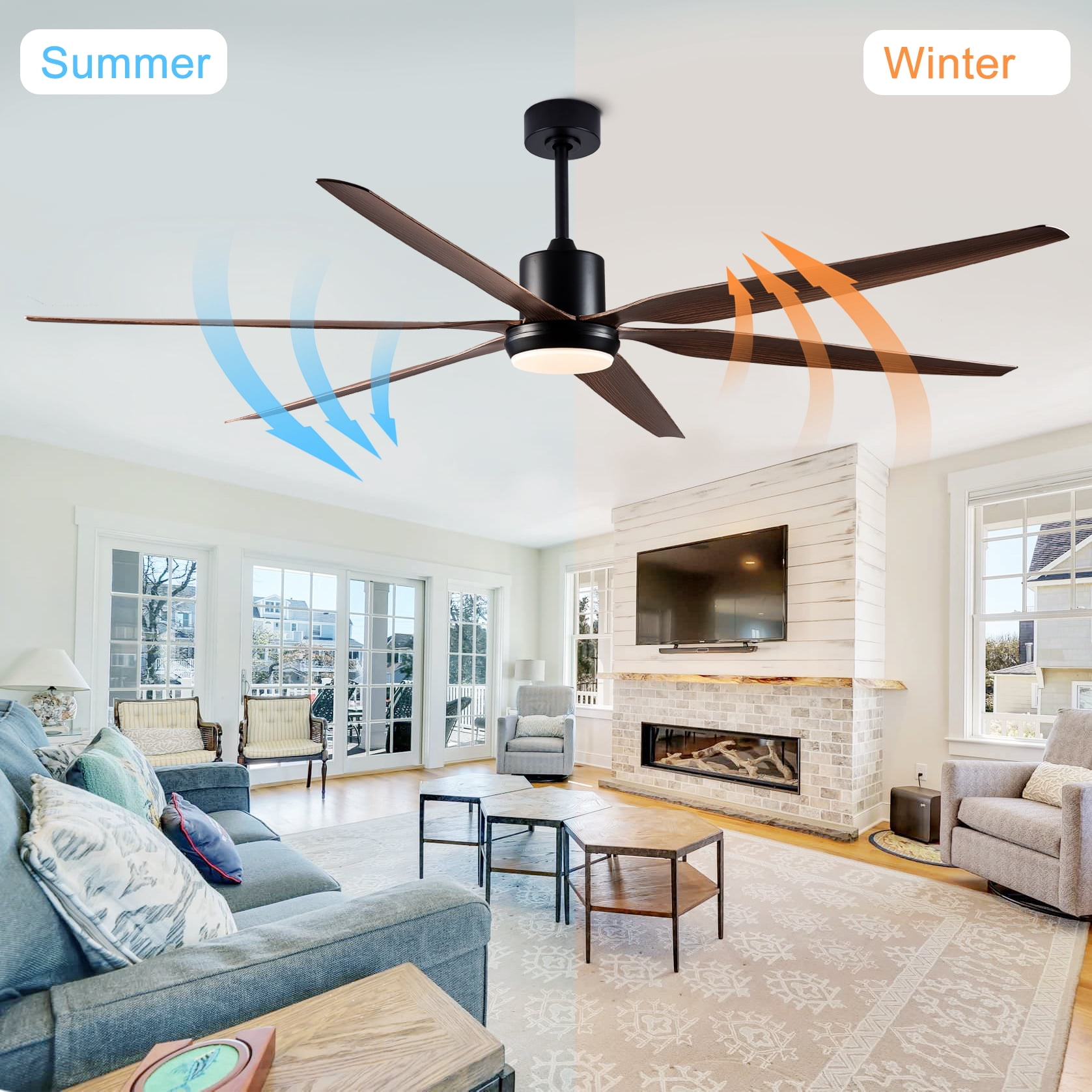 Mintazer 66 in Ceiling Fan with Dimmable LED Light, Farmhouse Ceiling Fan with Remote for Bedroom Living Room, Black