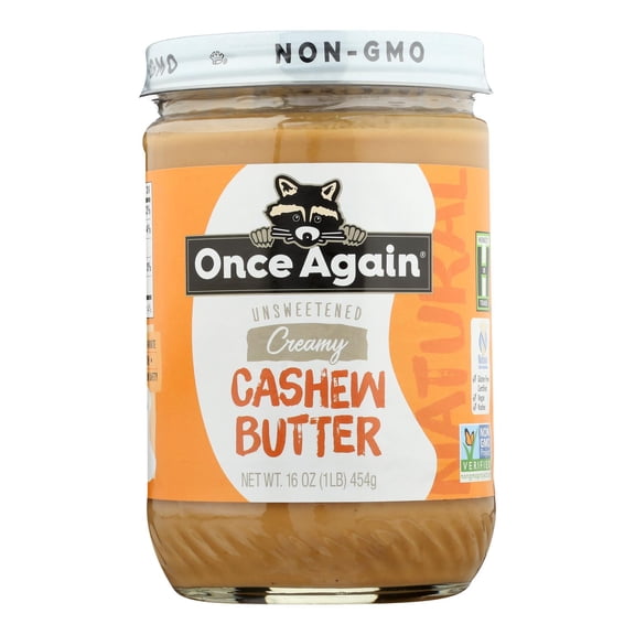 ONCE AGAIN - Creamy Unsweetened Cashew Butter - 16 oz, Case of 6