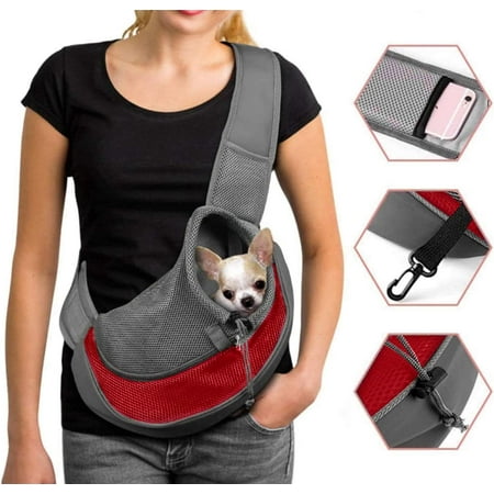 Hgudesign Dog Pet Sling Carrier Puppy Sling Mesh Carrying Bag Adjustable Strap Breathble Small Dog Satchel Carrier Hand Free Safe Front Backpack Soft Foldable Pet se Pouch Travel Outdoor