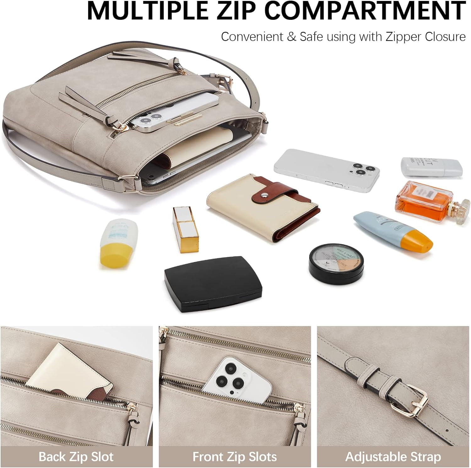 Crossbody Bags Purses for Women Trendy Soft Leather Shoulder Handbags with Adjustable Strap Zipper Pocket Medium