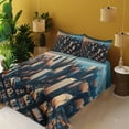 thumbnail image 2 of Ambesonne Cityscape Fitted & Top Sheet Set with Shams, Manhattan Panorama Urban, Blue and Pale Cinnamon, 2 of 5