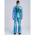 thumbnail image 5 of Haitryli Men's 70s Disco Metallic Shiny Jumpsuit Costume Lapel Flare Long Sleeve One Piece Rompers Blue M, 5 of 7