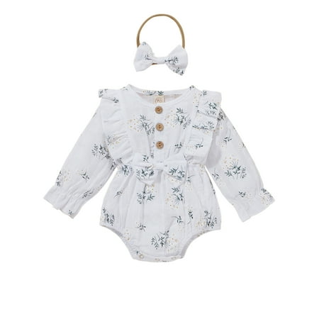 

Baby Girl Floral Rompers Clothes Long Sleeve Button Ruffle Bodysuit Playsuit Infant Outfits