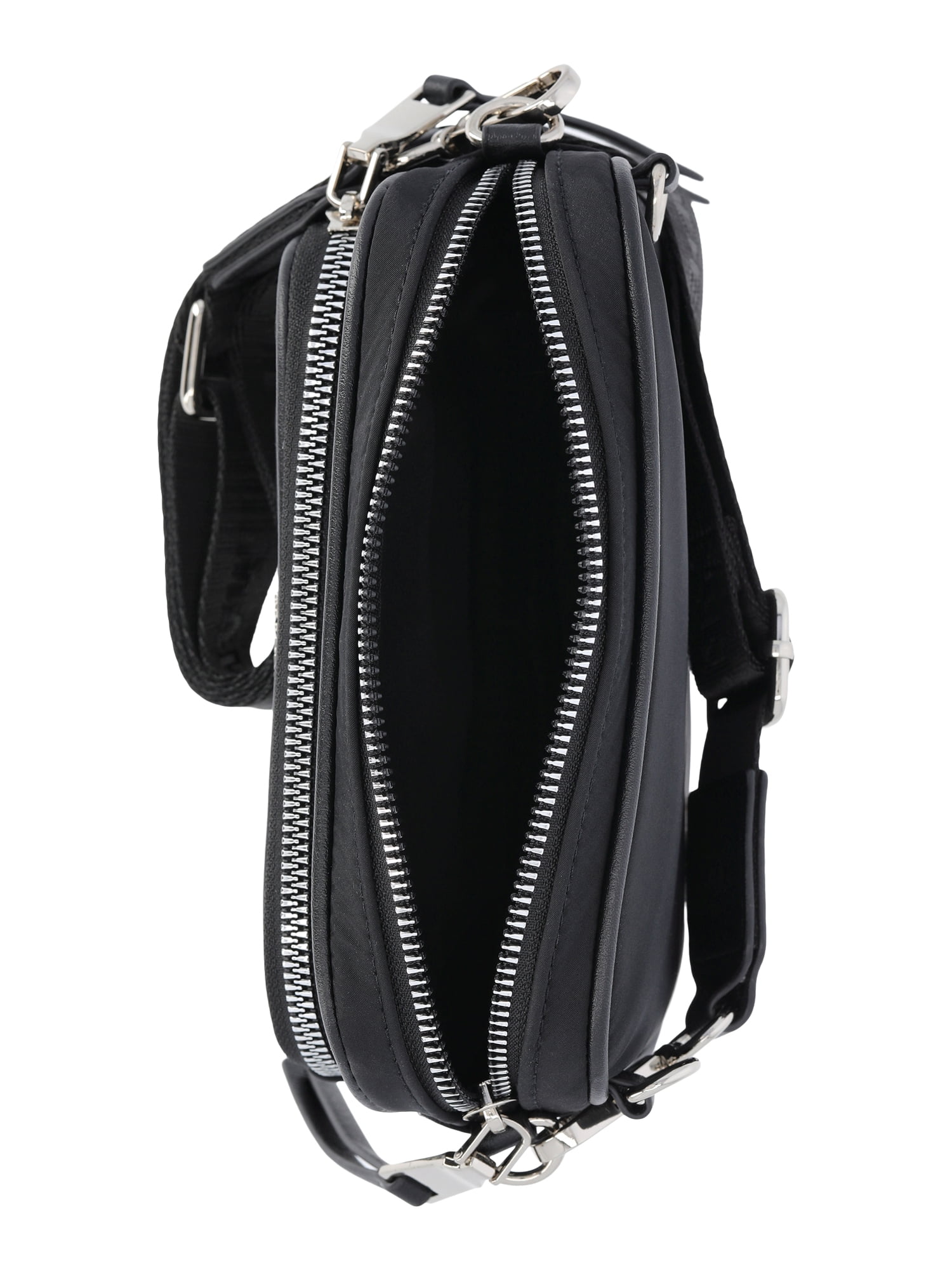 Madden NYC Women's Nylon Camera Handbag with Charm Keychain, Black Nylon