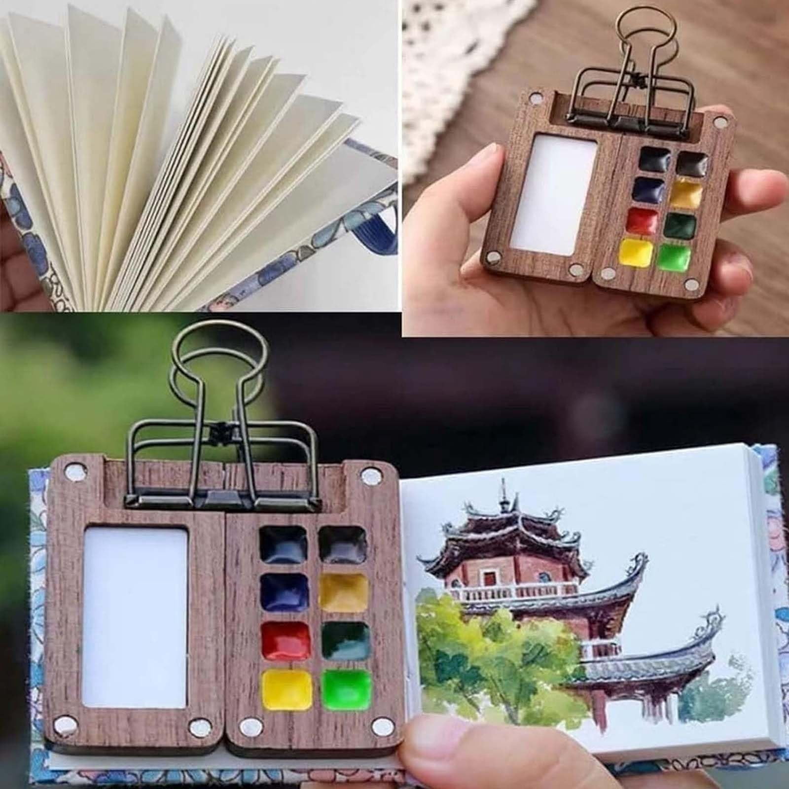 Tobios Mini Watercolor Paint Set with Picture Book, 12/24 Color Travel Watercolor Kit for Beginners, Compact Art Set for Kids, Students, and On-the-Go Painting