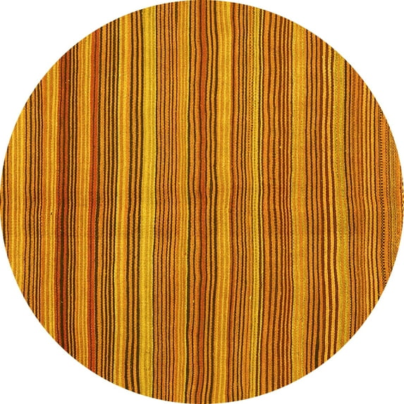 Ahgly Company Machine Washable Indoor Round Oriental Yellow Traditional Area Rugs, 8' Round