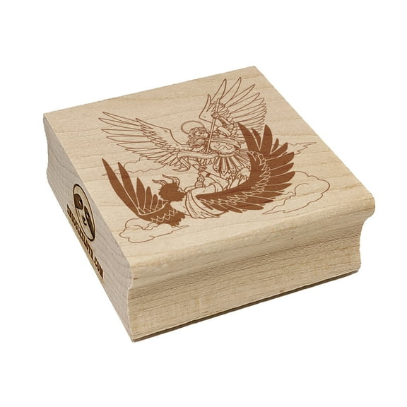 Archangel Michael Fighting Lucifer Square Rubber Stamp Stamping Scrapbooking Crafting - Small 1.25in