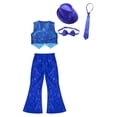 thumbnail image 4 of Alvivi Girls Boys Hip Hop Street Disco Dance Performance Costume Sequins Jacket Vest Flare Pants Set Blue 11-12, 4 of 5