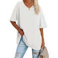 thumbnail image 2 of vigerkar Womens Summer Oversized Shirts V Neck Casual Workout Tops Beach Vacation 2025 Gym Comfy Clothes White, S, 2 of 5