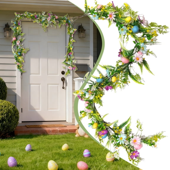 CoreLiving 5FT Easter Egg Flower Spring Vine Garland with Berries for Rustic Mantel Shelf Fireplace Wall Arch Window Door Home Table Farmhouse Indoor Decoration