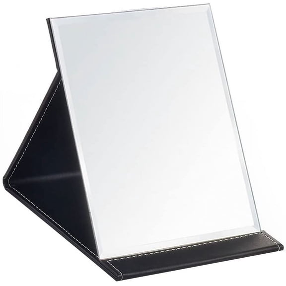 Protable PU Leather Mirror Folding Desktop Makeup Mirror with Adjustable Stand for Personal Use,Travelling (S, Pink)
