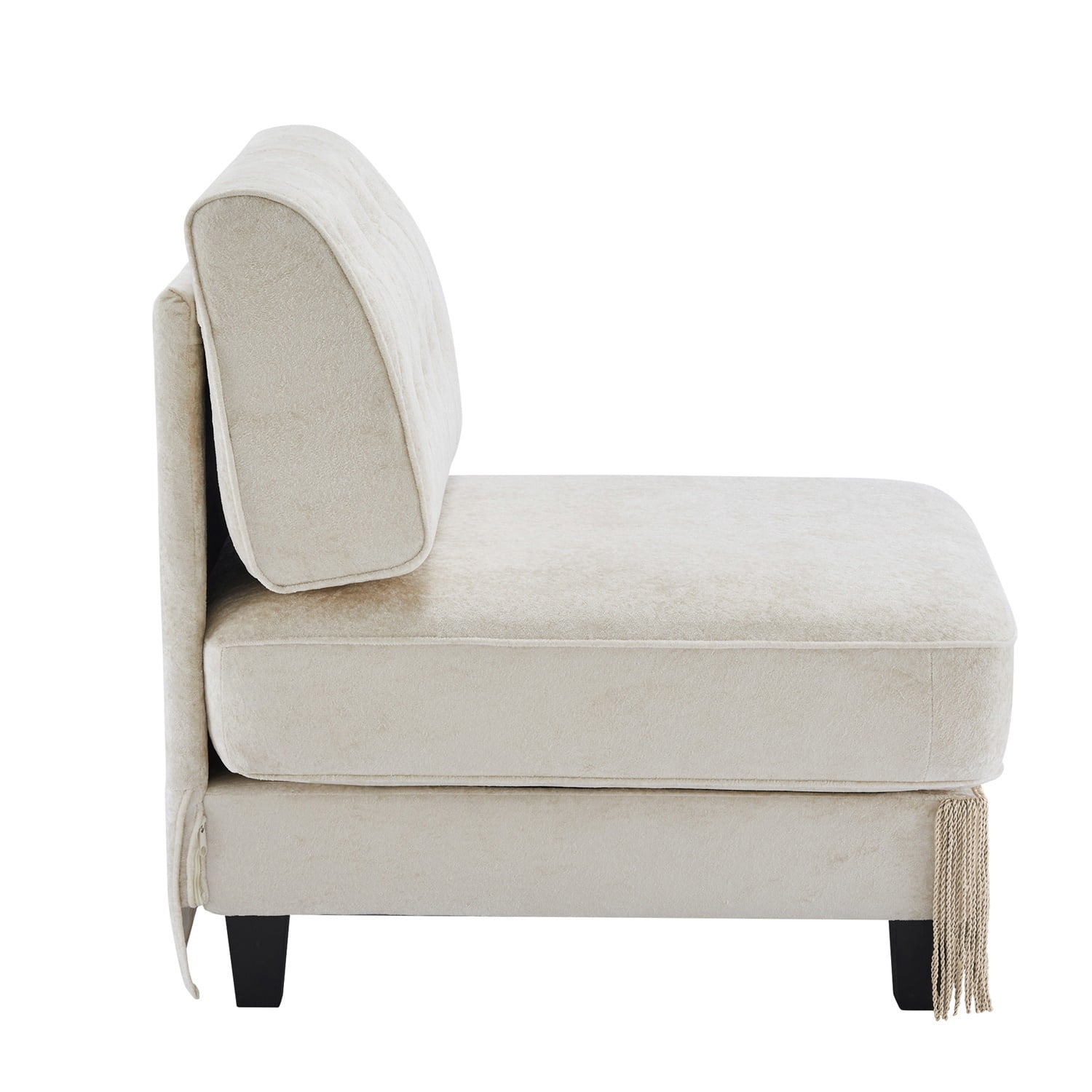 Hommoo Comfort Velvet Fabric Armless Sofa, Button Tufted Design & Floor-grazing Tassel, Beige