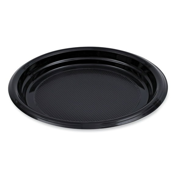 Boardwalk BWKPLTHIPS9BL 9 in. Diameter Hi-Impact Plastic Dinnerware Plate - Black (500/Carton)
