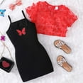 thumbnail image 4 of Nrmvnmi Girls' Summer Casual Mesh Jacket Printing Dress Two Piece Set Red-6Y, 4 of 5