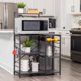 thumbnail image 4 of 4 Tiers Bakers Rack with Power Outlets, Coffee Bar Table with 6 Hooks, Wood Microwave Stand with Wire Basket, Kitchen Storage Shelf, Kitchen Rack in Grey, 4 of 6