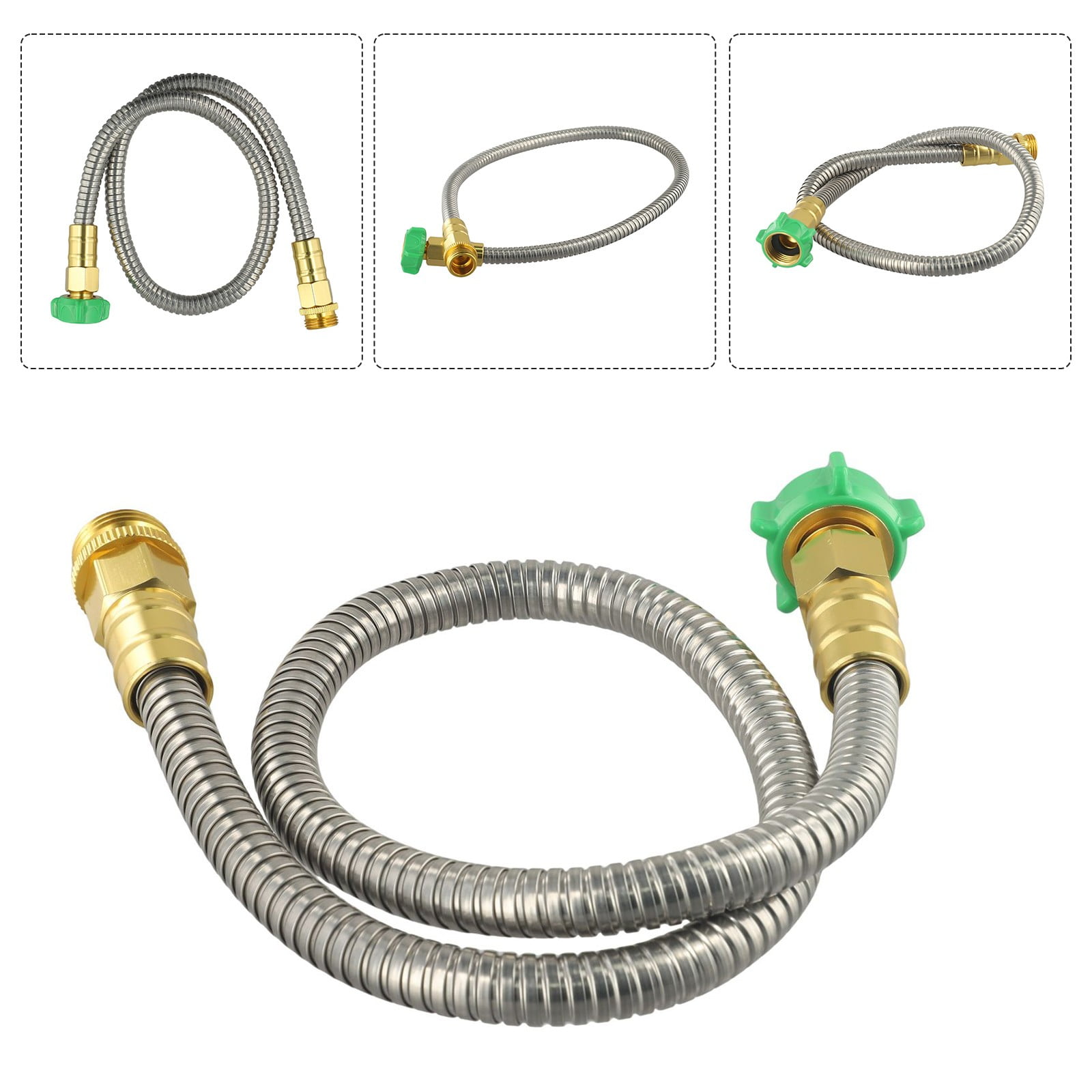 Feimier Garden Hose Heavy-Duty 3-Foot Stainless Steel- Flexible, Kink-Free Water Hose for Outdoor Use - Puncture-Resistant Metal Design with Reinforced Joints and Extra Washers