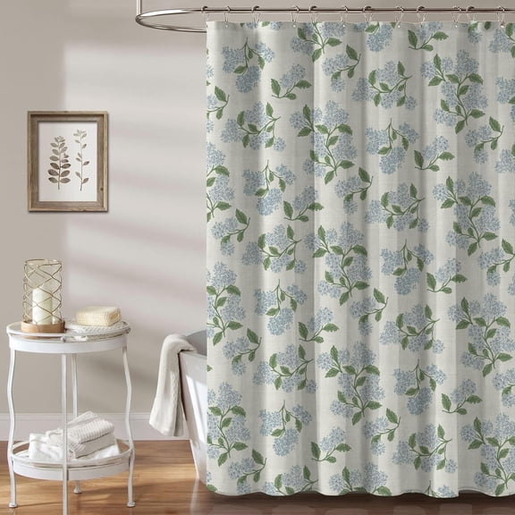 Abstract Vintage Floral Linen Shower Curtain 60x72 inch Traditional Floral Block Print Pattern in Blue and Green, Botanical Boho Shower Curtain Set for Rustic Farmhouse Frenchy Bathroom Decor