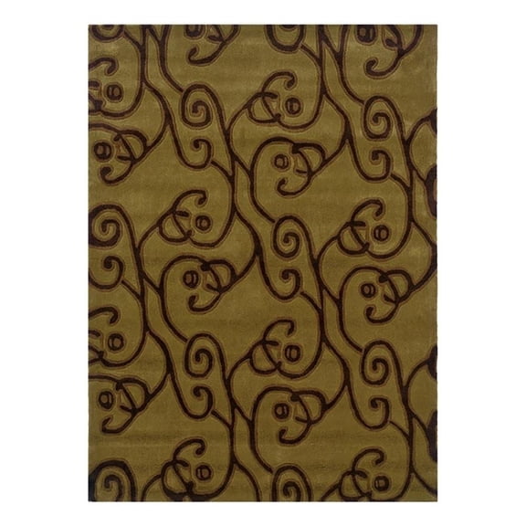 Bowery Hill 96'' x 120'' Transitional Fabric Hand Tufted Rug in Green/Brown