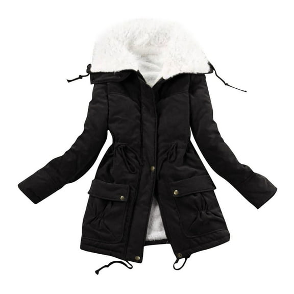 VEKDONE Womens Quilted Hoodie Jackets Sherpa Lined Long Parkas Winter Warm Fur Hooded Jacket Drawstring Tunics Cotton Coats with Pockets Button Cardigan Coat