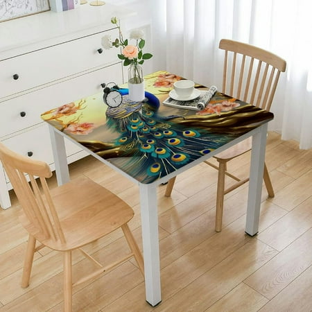 

Facannap Peacock Feathers Sunburst Square Table Cover Oil Resistant Wear Resistant Reusable Desktop Protection for Outdoor Picnic Camping and Indoor Kitchen Dining Party 100% Polyester Fiber 36*36