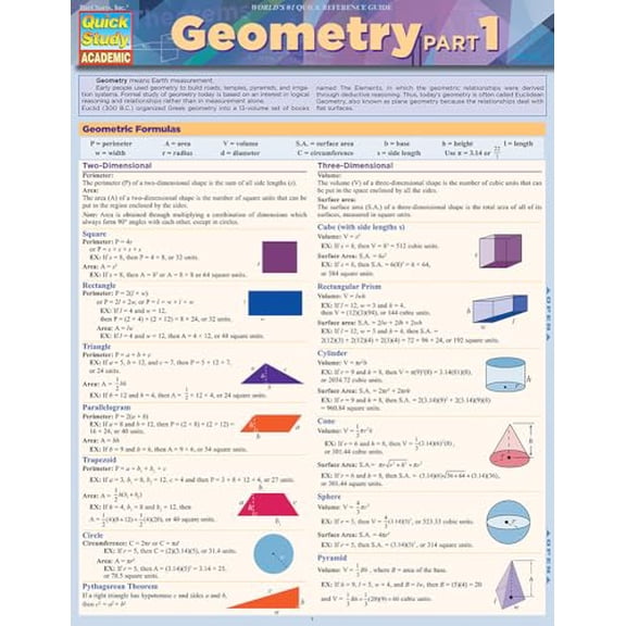 Pre-Owned Geometry Part 1: Quickstudy Laminated Reference Guide (Misc.) 1423234715 9781423234715