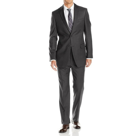 LN LUCIANO NATAZZI Mens Suits 2 Button Modern Fit Side Vent Narrow Stripe Suit Charcoal