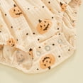 thumbnail image 5 of Newborn Baby Girl Halloween Outfit Cute Pumpkin Ruched Romper Ruffle Long Sleeve Smocked Bodysuit Infant Baby Fall Clothes, 5 of 7