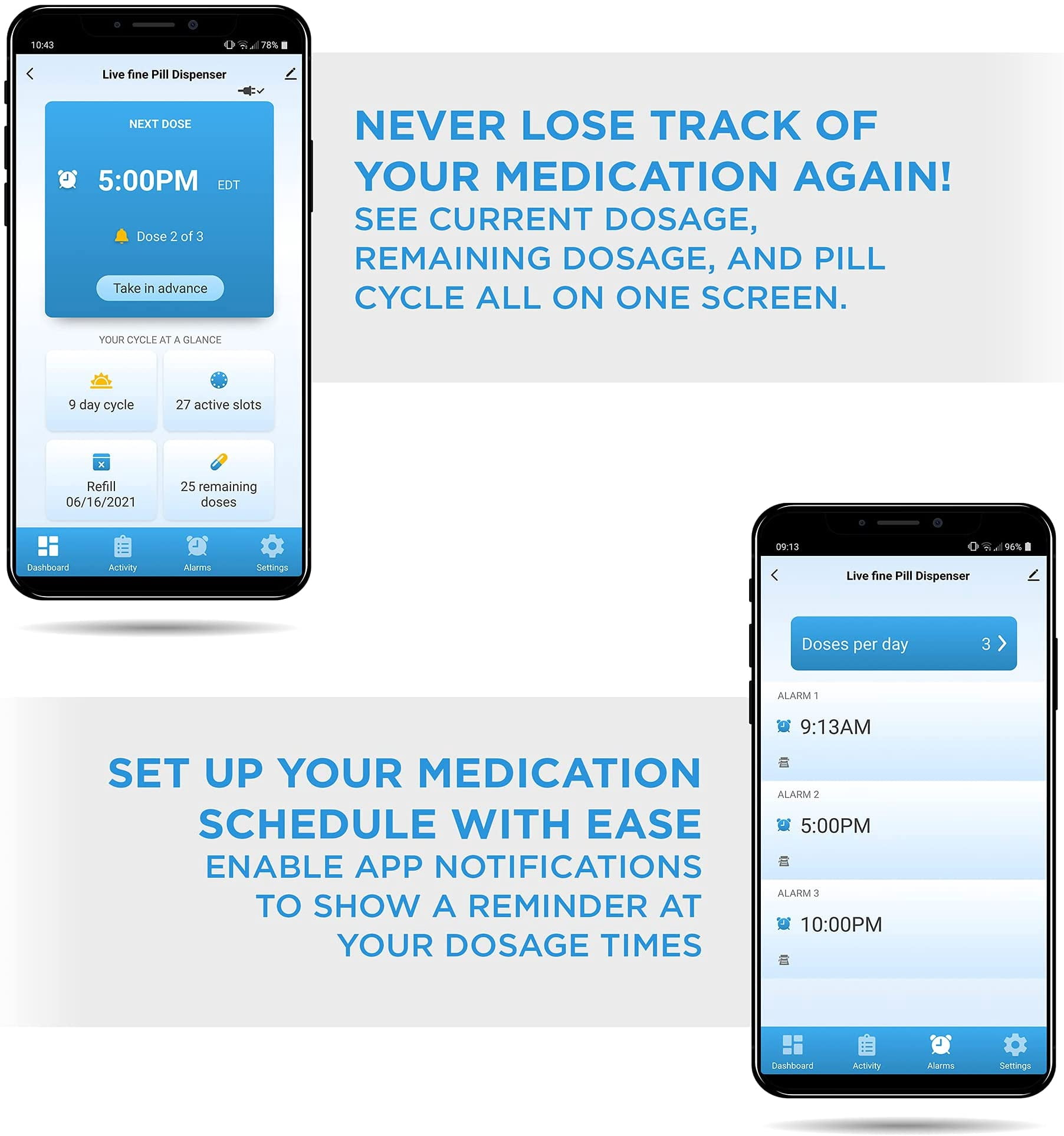 Live Fine Smart Automatic Wifi Pill Dispenser Pill Organizer, Frosted