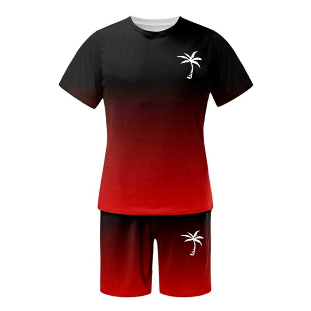 SHIXIAOO Men's 2025 Summer Tracksuit Plus Size Short Sleeve O Neck Athletic Suit Casual Color Block Drawstring Waist Tracksuit Set Men's Suits Slim Fit Modern Chef Suit for Men