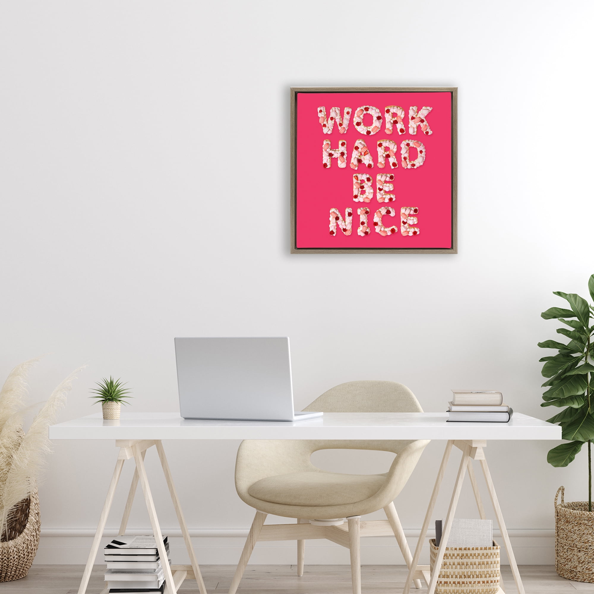 Work Hard Be Nice Brown Framed Floater Canvas Wall Art, design by LISH Creative