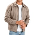 thumbnail image 4 of WIZUTIZ Suede Jacket For Men Zip Up Long Sleeve Fold Collar Work Jacket Casual Fall Winter Coat With Pockets Black Blue White, 4 of 7