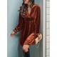 thumbnail image 5 of Vestido Elegante Retro Corto Holgado con Escote en V y Larga de Terciopelo de Color Liso para Mujer, Ropa de Moda para Otoño e Invierno. Naranja M, 5 of 9