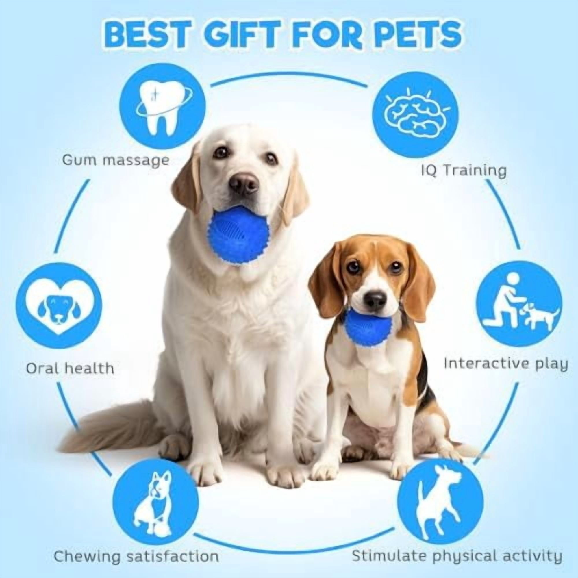 3" Squeaky Dog Balls for Aggressive Chewers, Durable Interactive Spiky Ball for Teething, Indestructible Rubber Dog Chew Toys, Tough Pet Toys for Small, Medium & Large Breeds Blue,3" (Small Dog)