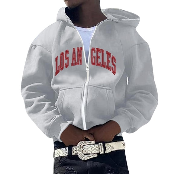 Wuxian Zip Up Hoodie Men Los Angeles Graphic Long Sleeve Sweatshirt Fall Streetwear Jackets With Pockets