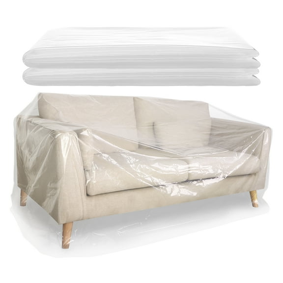 Armscye 2 Pack Plastic Couch Covers, 4.72 Mils Thicker Waterproof Sofa Cover, Extra Large Clear Couch Protector, Heavy Duty Furniture Covers for Storage Moving Renovation (100.39” x 53.15” )