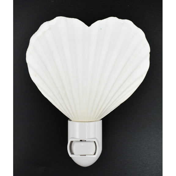 Seashell Night Light Real Heart Shaped Scallop Shell Beach Decor w. on/off switch