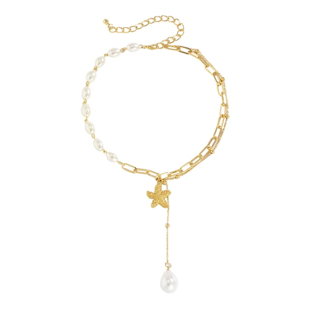 Fiudx Collar de Perlas de Imitación, Diseño Asimétrico En Forma de Gota, Versátil para Uso Diario, Sofisticada Combinación de Colgantes, Regalo para Cualquier Ocasión, Accesorio de Moda para Mujer, E