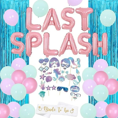 WEEKS Last Splash Bachelorette Decorations Mermaid Bridal Shower Party Supplies - Photo Props Pastel Tail Shell Balloons Curtain Bride To Be Sash - Summer Bash Decor for Girls Women