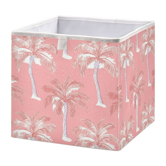 Open Home Storage Bins Durable Foldable Fabric Organizers for Clothes Toys Books 11.02x11.02x11.02 in Coral Pink Palm Tree